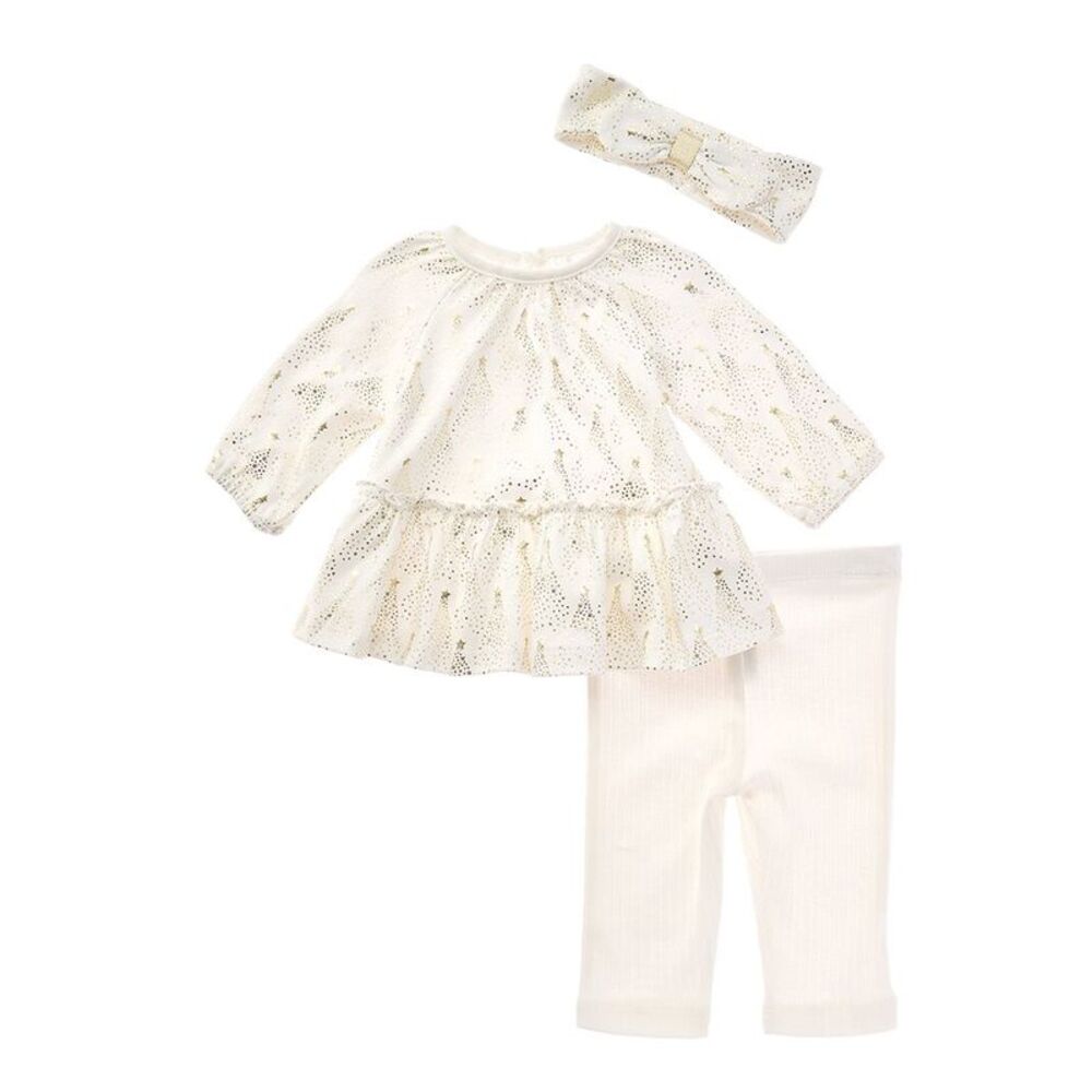Little Me Girls  Gold Trees Tunic Set, White